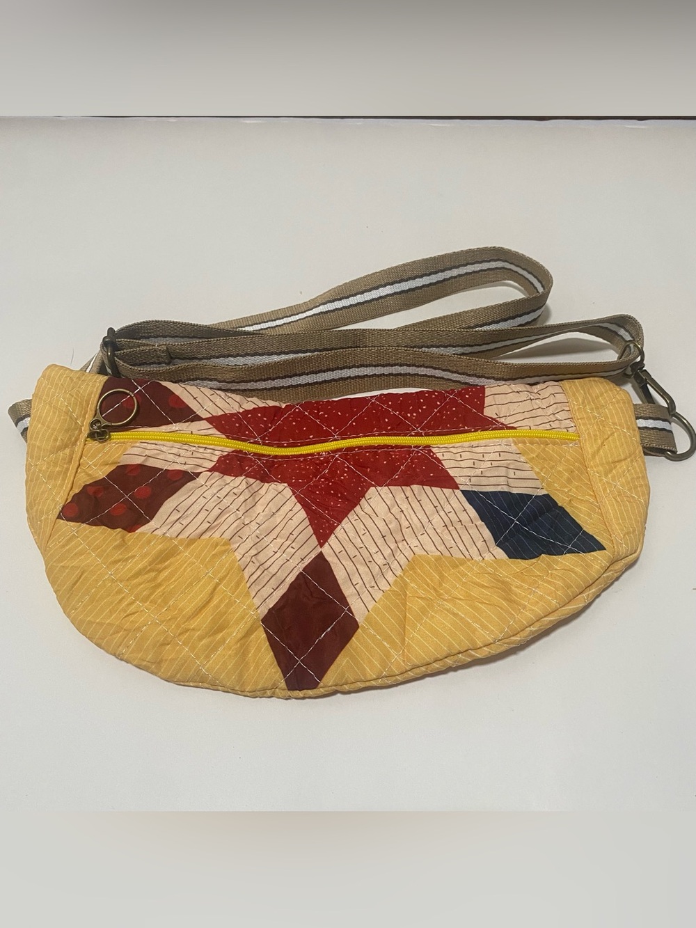 Quilted Yellow Crossbody Bag with Star Patchwork